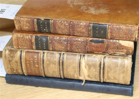 Sale, George - The Koran, 2 vols, 8vo, calf, London 1812 and two other volumes,